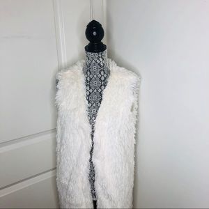 Long Off White Faux Fur Vest